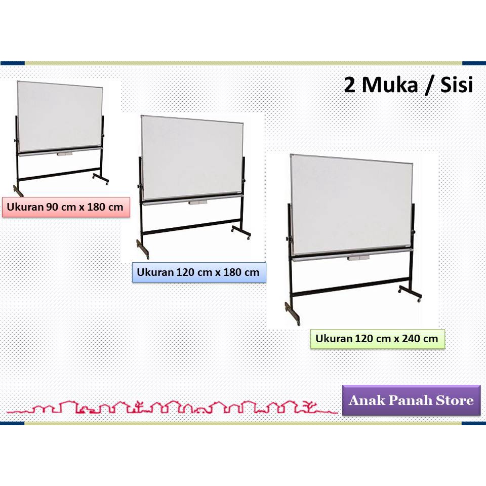 

Papan Tulis / Whiteboard Magnetic Tiang + Roda 2 Sisi Merk Sakura