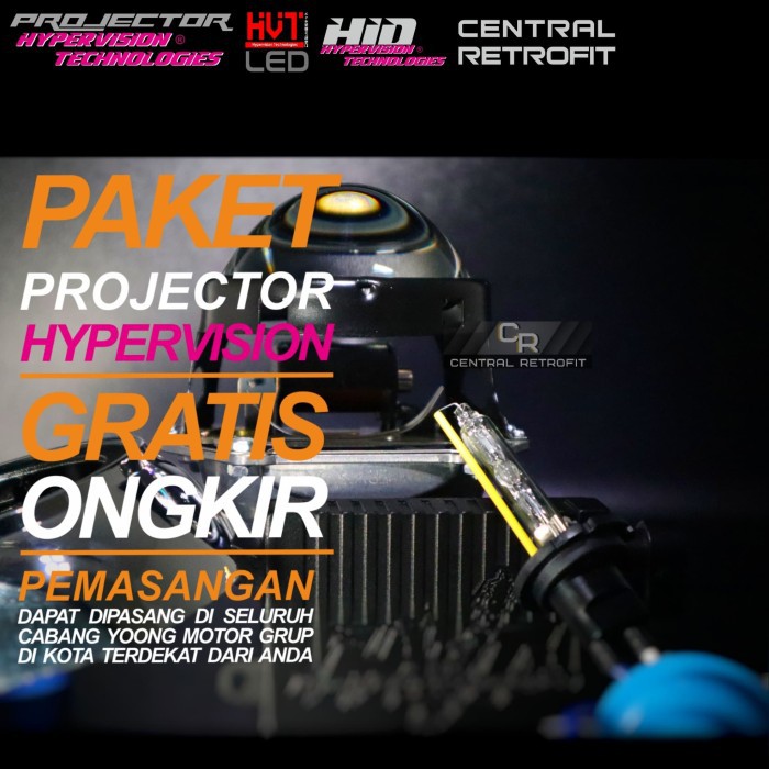 Projector Hella Hypervision Blue Lens 3inch Paket Lengkap