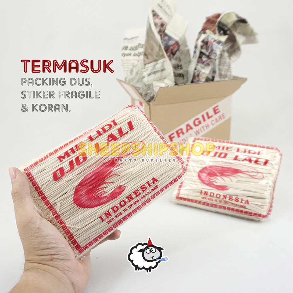 

MIE LIDI MENTAH Grade A Ukuran Kecil dan Lebar Renyah ± 425 - 500 gram merek OJOLALI Depkes RI Packing Dus