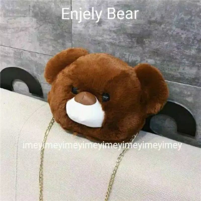 Tas Selempang Wanita Bulu Motif Boneka ENJELY BEAR Selempang Tali Rante Empuk Soft Fluffy Gemoy