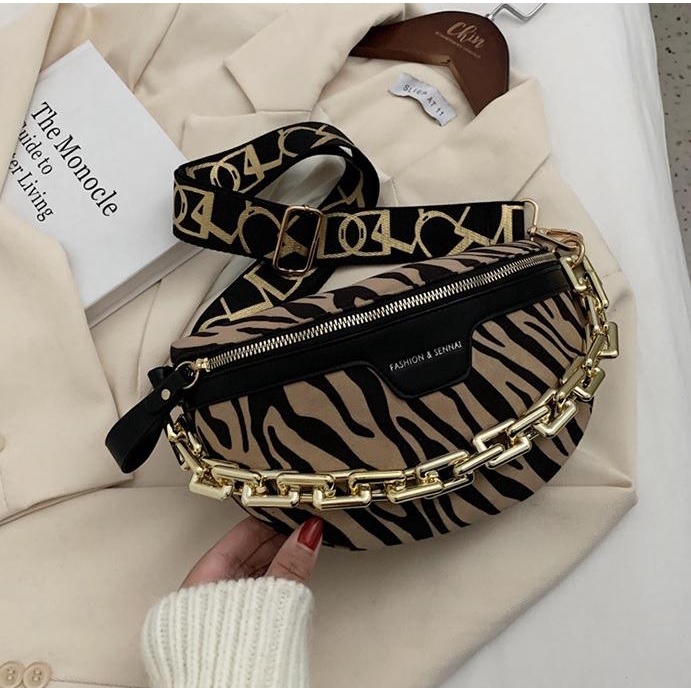 GT 1708 RISCE TAS WAISTBAG IMPORT WANITA CEWEK PEREMPUAN JAKARTA BATAM MOTIF LORENG LEOPARD