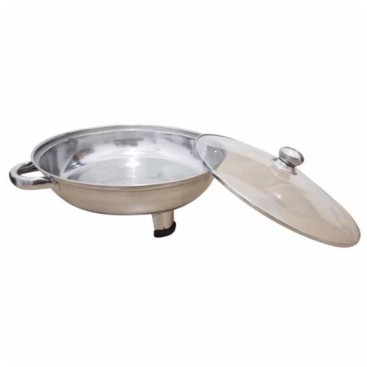 Tempat makan prasmanan bulat tutup kaca 555 fast food serving pan FPG-002B-KD - stainless steel