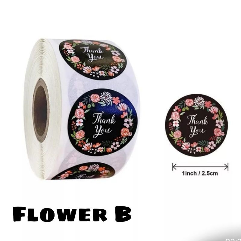 1 Roll (500pcs) Stiker Bunga Label 2.5cm stiker Thank you Motif Flower untuk cookies packaging OL shop