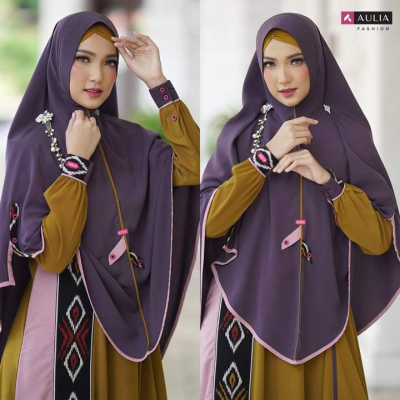 SET GAMIS SYARI AULIA FASHION PREMIUM ORIGINAL NEW SERIES SULTAN 12 OLIVE ASH GREY DENGAN LIST BATIK