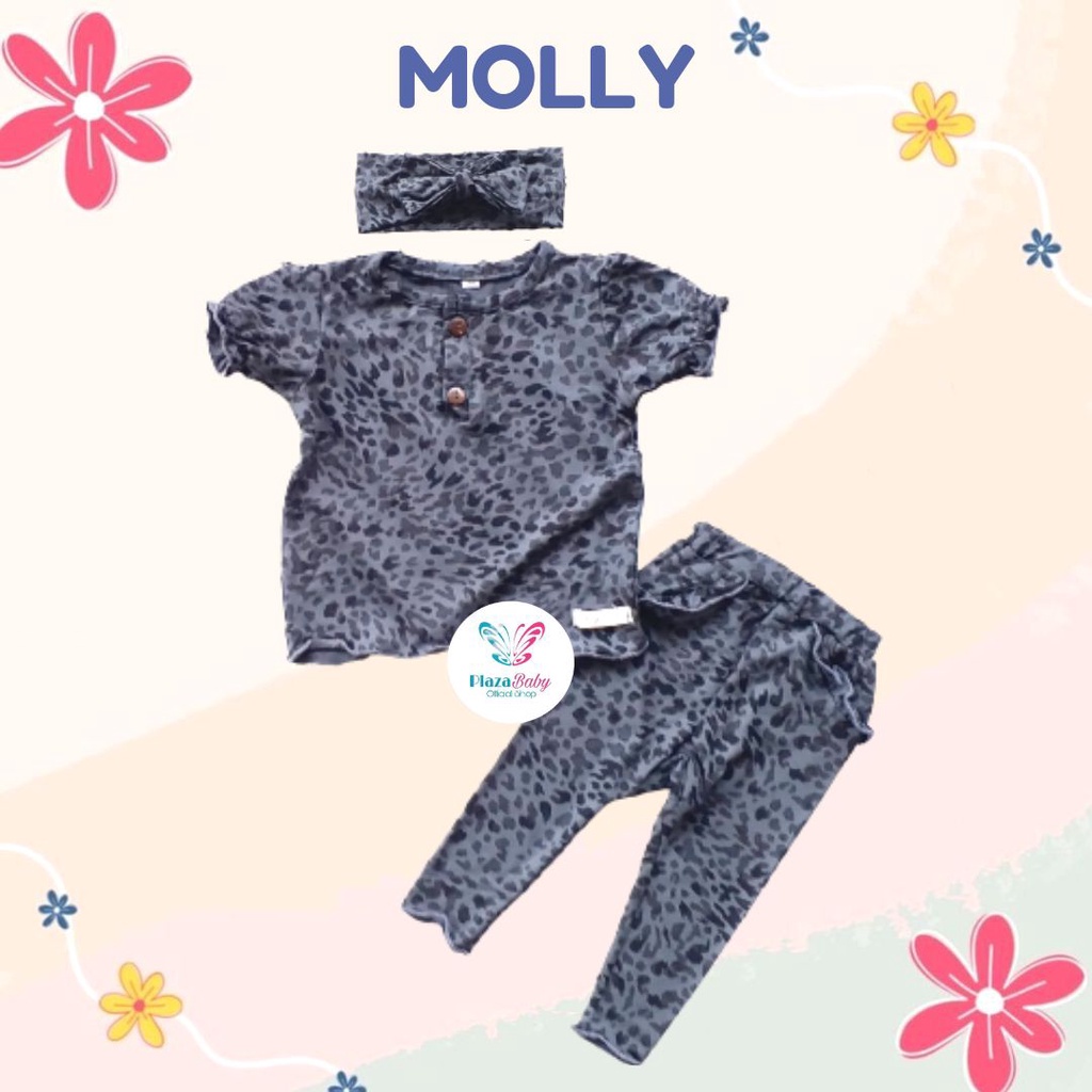 PROMO 6.6 plazababyku  MX MOLLY setelan bayi motif bunga yang lucu free headband PART2