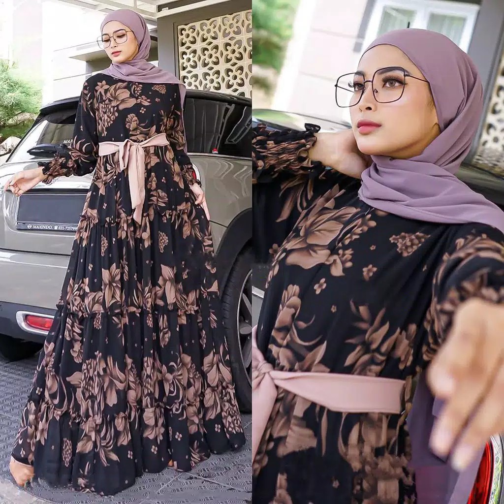 Mei Maxi DRESS HOMEY GAMIS KATUN MONALISA MOTIF Pakaian Muslim Pakaian Wanita