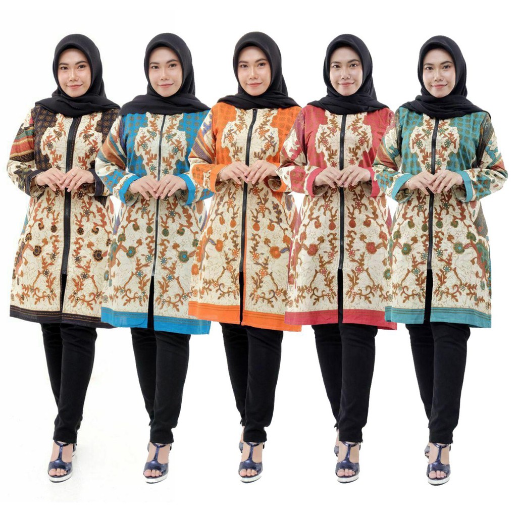  TUNIK  BATIK  WANITA DAUN ZIPPER  DEPAN  Shopee Indonesia