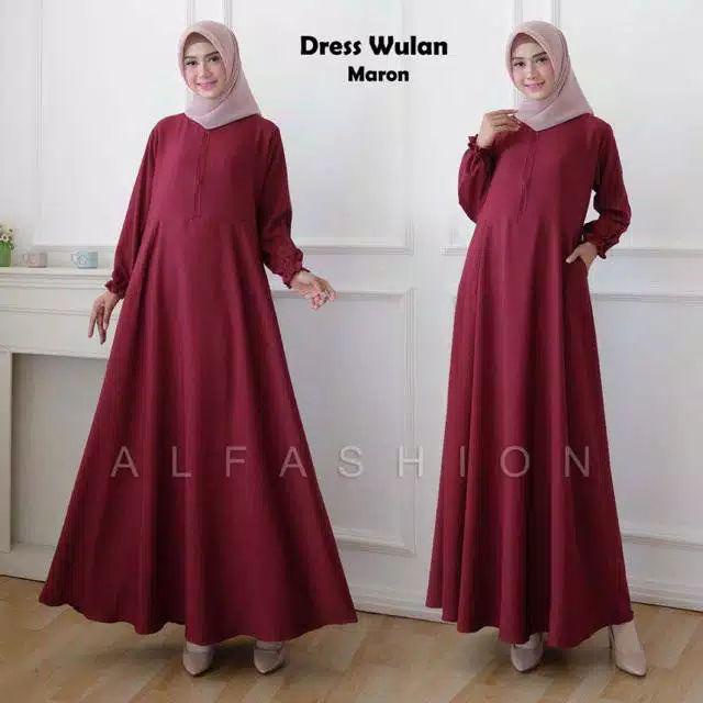 Baju Gamis Dress Wanita Muslim Kondangan Busui Polos WULAN JUMBO Busui Warna Merah Marun Maron Maroo