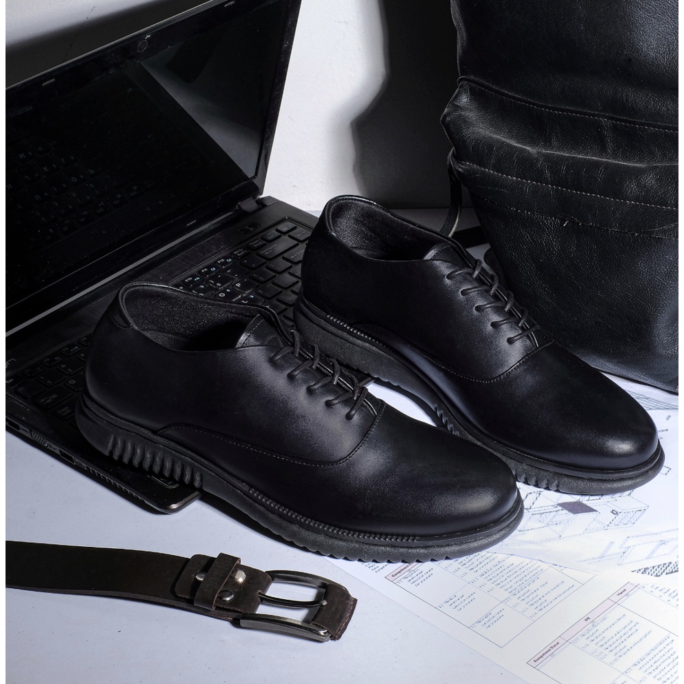 LONDON 2.0 FULL BLACK (KULIT ASLI) |MNM x Kenzio| Sepatu Pantofel Pria Oxford Formal ORIGINAL