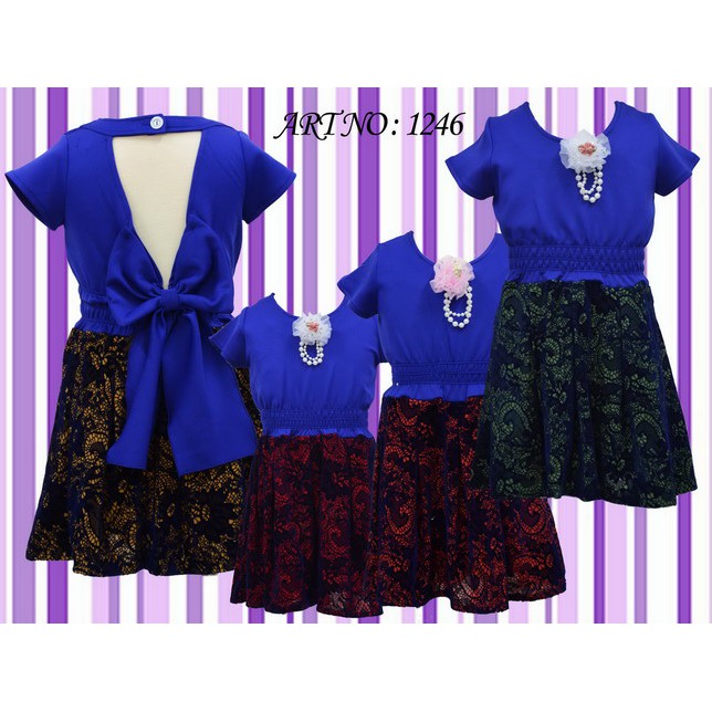 Dress Backless Fashion Anak Perempuan Kombinasi Velvet Beludru