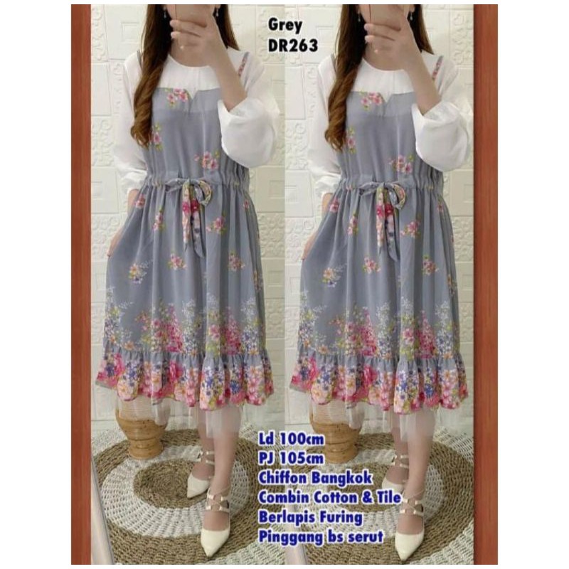 Dress Bangkok kombinasi bahan sifon