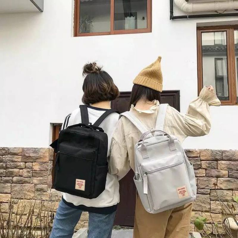 backpack Kampus Ransel Warna Solid Wanita Korea Versi Siswa SMA tas sekolah-Hitam