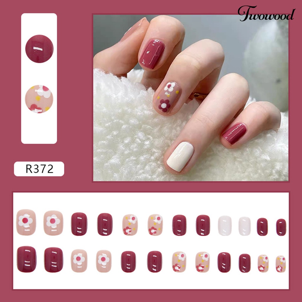 Twowood 24Pcs / Kotak Patch Kuku Motif Bunga / Balet Bahan ABS Untuk Nail Art / Manicure Pemula