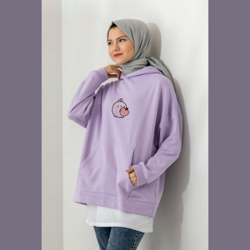 (S - 6XL) Zip Hoodie Cute Cartoon LILAC Lavender BIGSIZE OVERSIZE Jaket Resleting Korean Style Hijab Style Ungu Violet Jumbo Unisex peach Peachy Soft Pastel