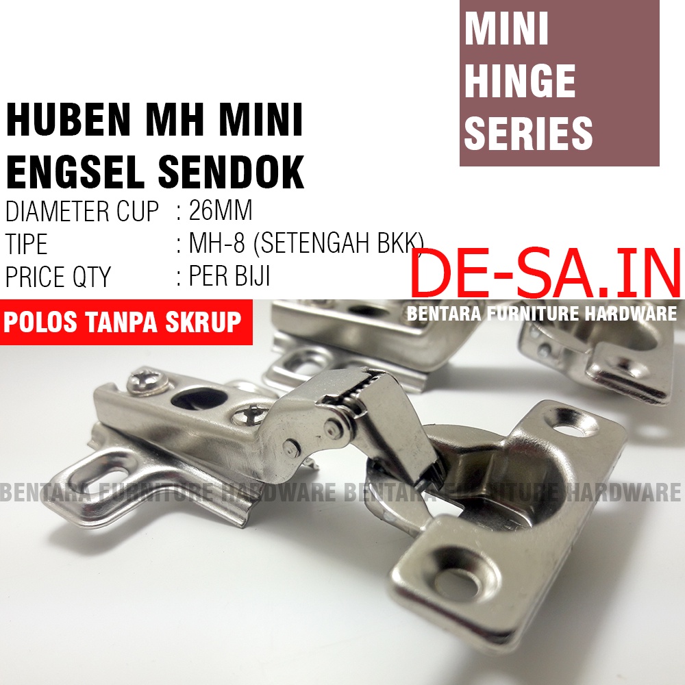 Huben MH Engsel Sendok Mini 26MM - Mini Conceal Hinge MH-0 MH-8 MH-16 Lurus Setengah Full Bungkuk Inset Half Full Overlay