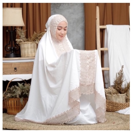 Mukena Dewasa Prada Jumbo Renda 2 in1 / mukena putih katun premium terbaru 2022