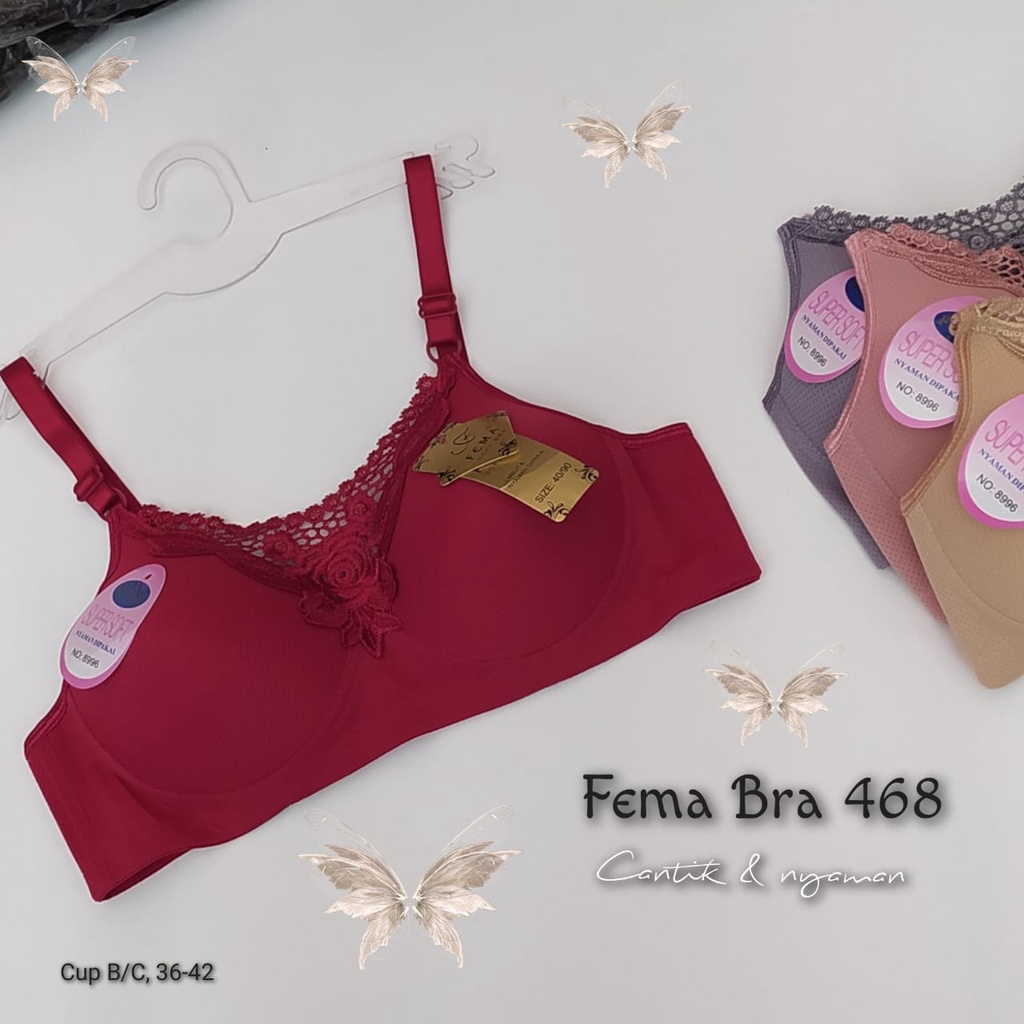BRA FEMA 8996 KEMBEN RENDA KUPU BIG CUP SIZE 36 38 40 42 BUSA TANPA KAWAT MURAH BERKUALITAS
