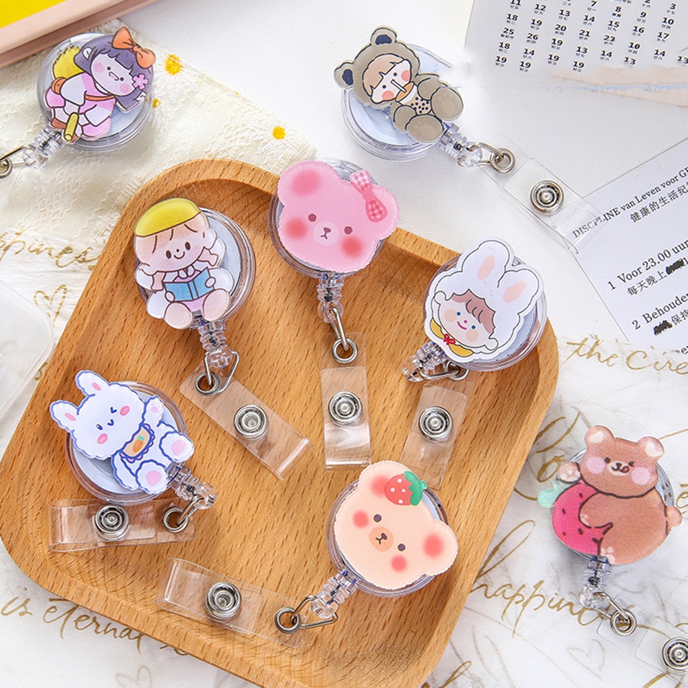 QUINTON Student Badge Clip Cartoon Work Permit Clip Retractable Buckle Elastic Easy Pull Buckle Bus Card 1pcs Meal Card Telescopic Buckle ID Card Holder