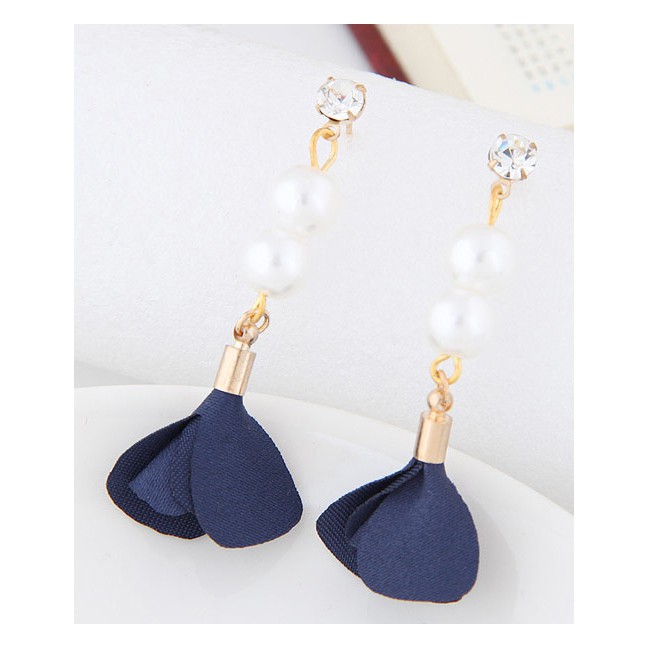 LRC Anting Tusuk Elegant Pearl&amp;diamond Decorated Flower Pure Color A4939X