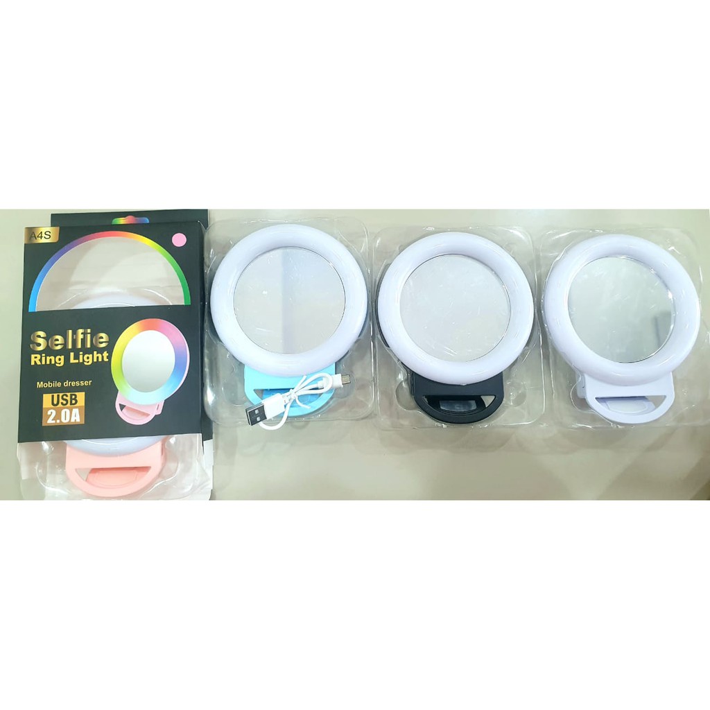 A4S RGB Selfie Ring Light Portable MakeUp Kaca Mirror Clip