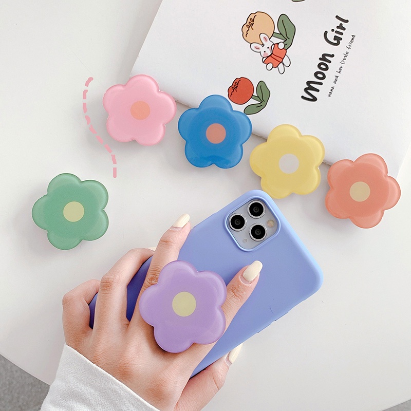 Colorful Ins Style  Flower Epoxy Universal Phone Holder Cute Telescopic Phone Bracket Desktop Lazy Phone Stand Expanding Finger Grip