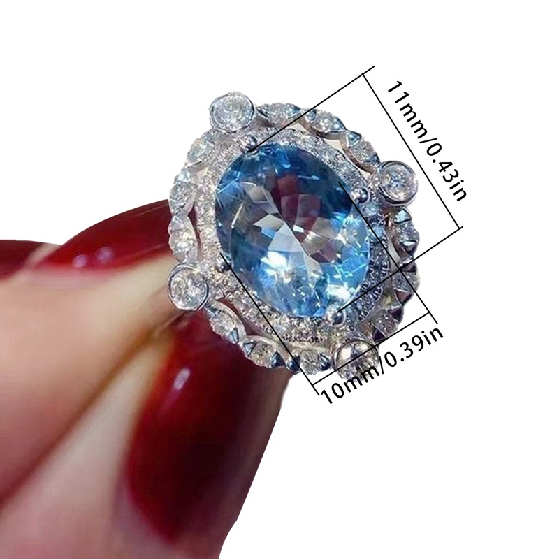 Cincin Bentuk Oval Bahan Cubic Zirconia Warna Biru Untuk Wanita