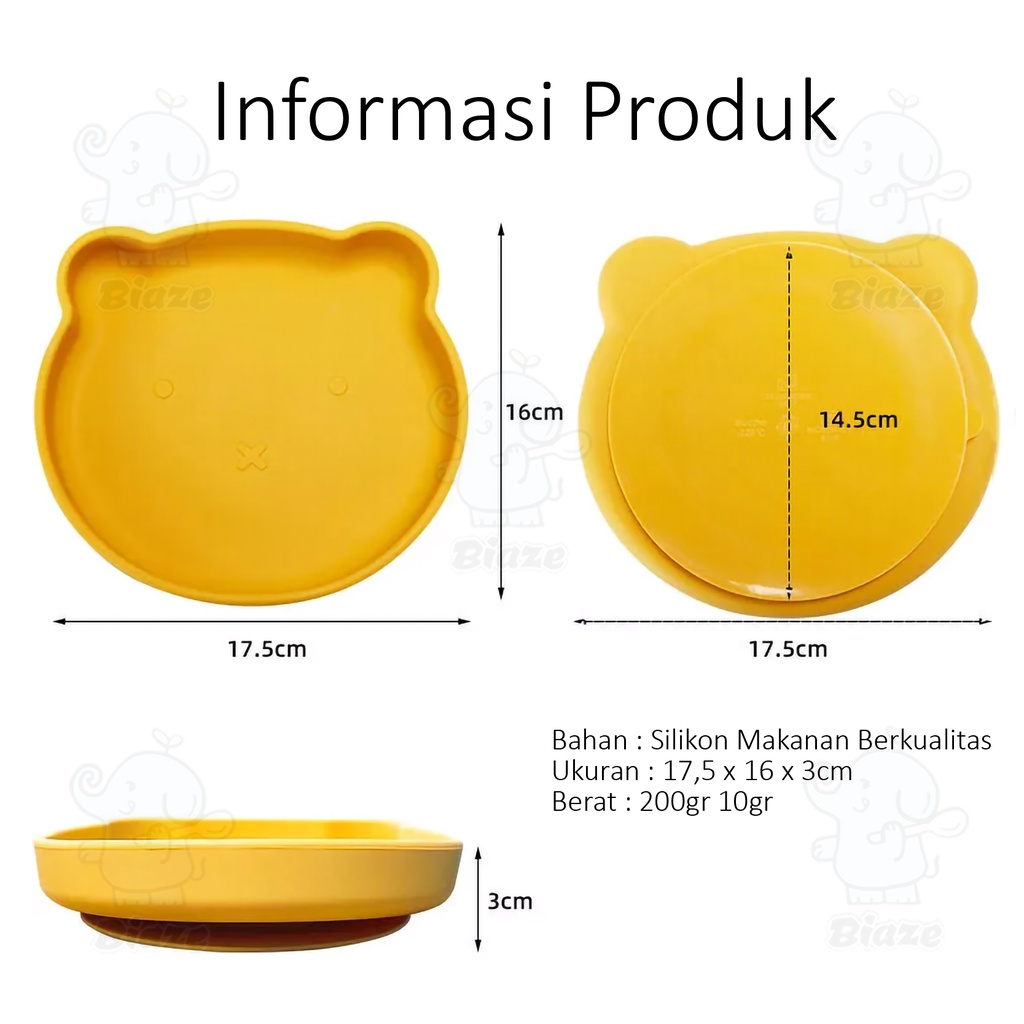 Biaze Baby Silicone Plate Suction Bear/ Piring Silikon Bayi/ Alat Mpasi Anak/ Piring Silikon Beruang Anti Tumpah