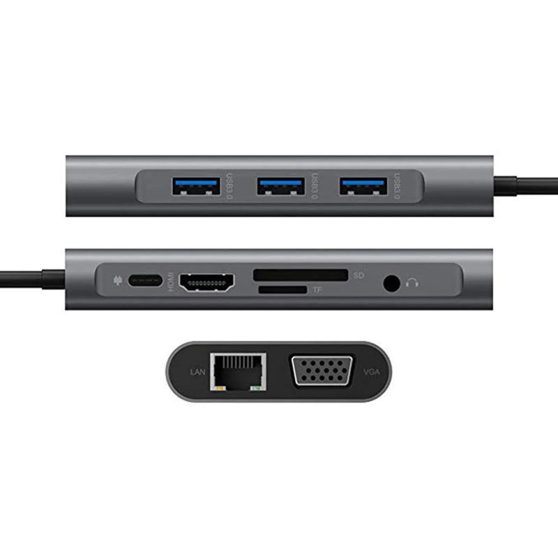 USB Type C Hub 10 in 1 HDMI + VGA + USB 3.0 + RJ45 + Card Reader + PD Charging - HB3004