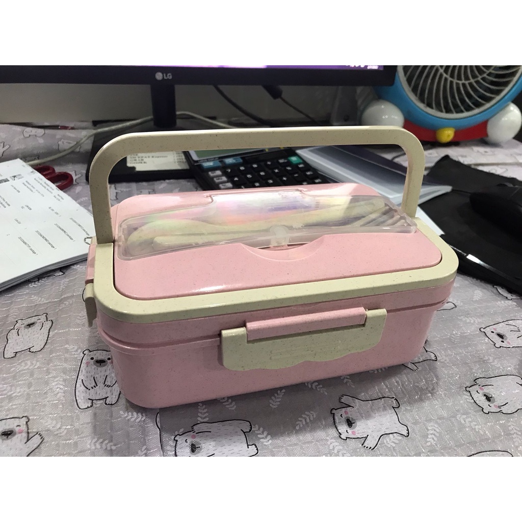 Tempat Bekal Makanan Set 1000 ML  /  Lunch Box Set / Kotak Bekal Makan ​1000ml  Free Sendok,Garpu Ada gagang