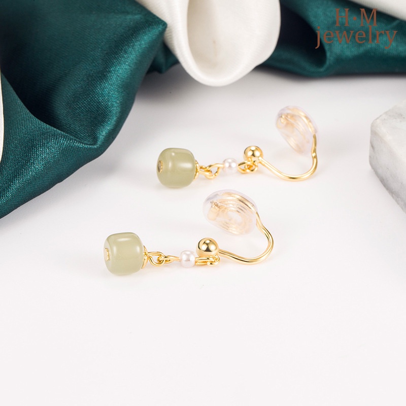 Anting Klip Tanpa Tindik Desain Mutiara Hetian Jade