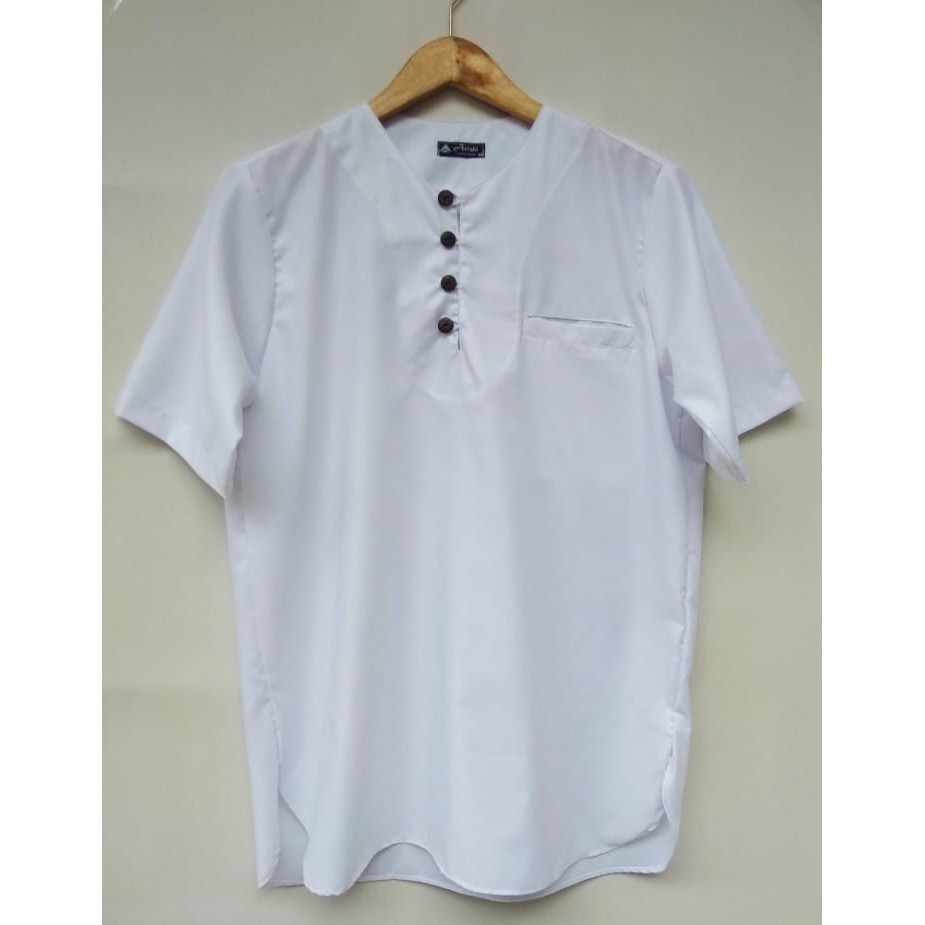 Baju Koko Pakistan Toyobo Pria Lengan Pendek, kurta polos modern casual terbaru-putih