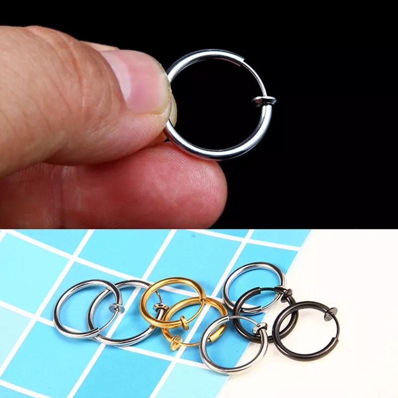 1 Pcs Anting Fake Tanpa Tindik Pria Wanita Anti Karat Fashion Korea
