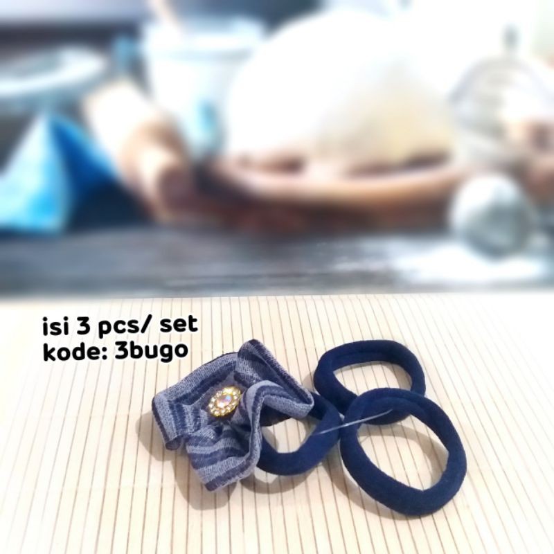 ikat rambut set 3 bunga permata gold 3bugo ikat rambut isi 3 donat bunga