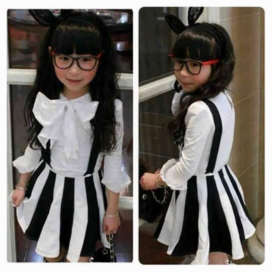 Setelan Overall Rok Anak Perempuan Impor Hitam Putih ukuran 2-4tahun