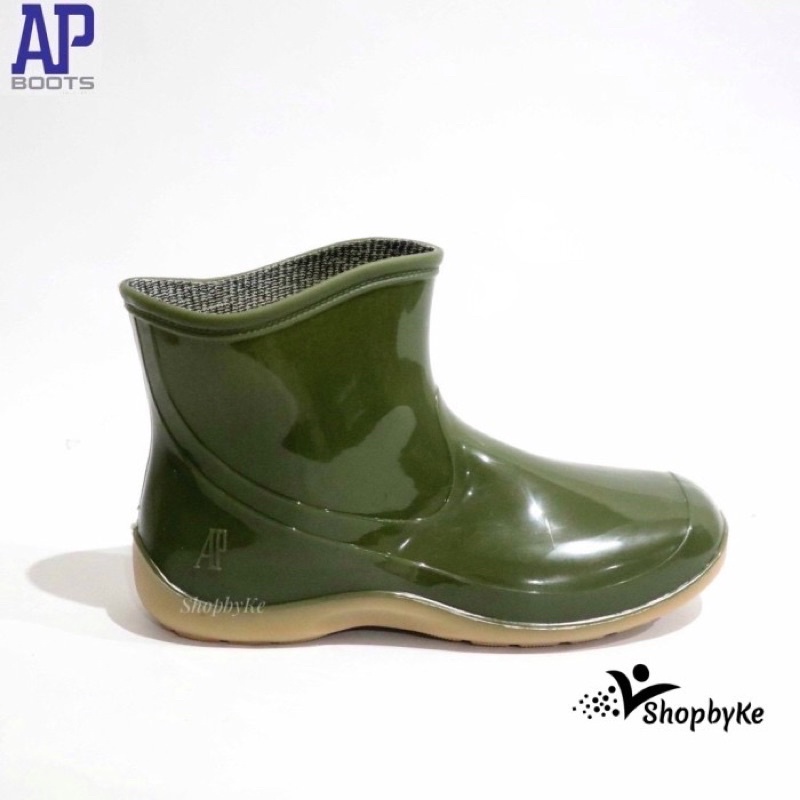 Sepatu Boots Karet Pendek Kecil merk AP 2005 Hijau Glossy Mengkilap