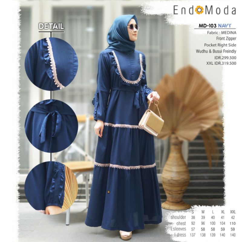 Gamis Original MD 203 by Endomoda|Gamis Katun Madina|Dress Syari|Dress Muslimah|Baju Gamis|Hijabers