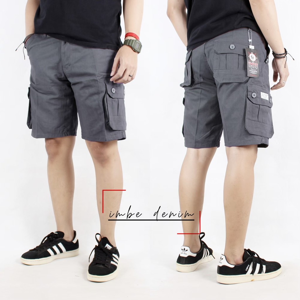 Cargo pendek pria - Pdl pendek pria - Celana cargo banyak saku buat naik gunung warna abu abu