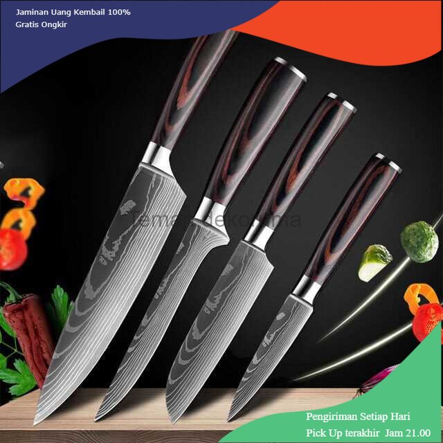 TD - DPR Xituo Set Pisau Dapur Damascus Pattern Stainless Steel 4 PCS - DL4-A