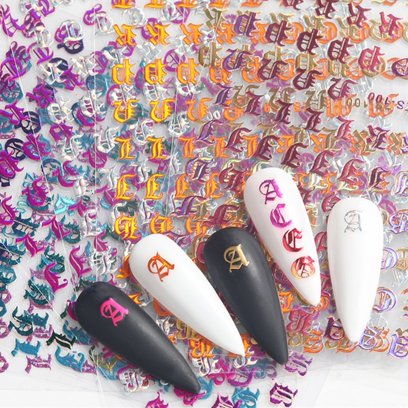 Siy 5 Lembar Stiker Glitter Epoxy Resin Uv Motif Huruf Gaya Retro Untuk Dekorasi Nail Art Diy