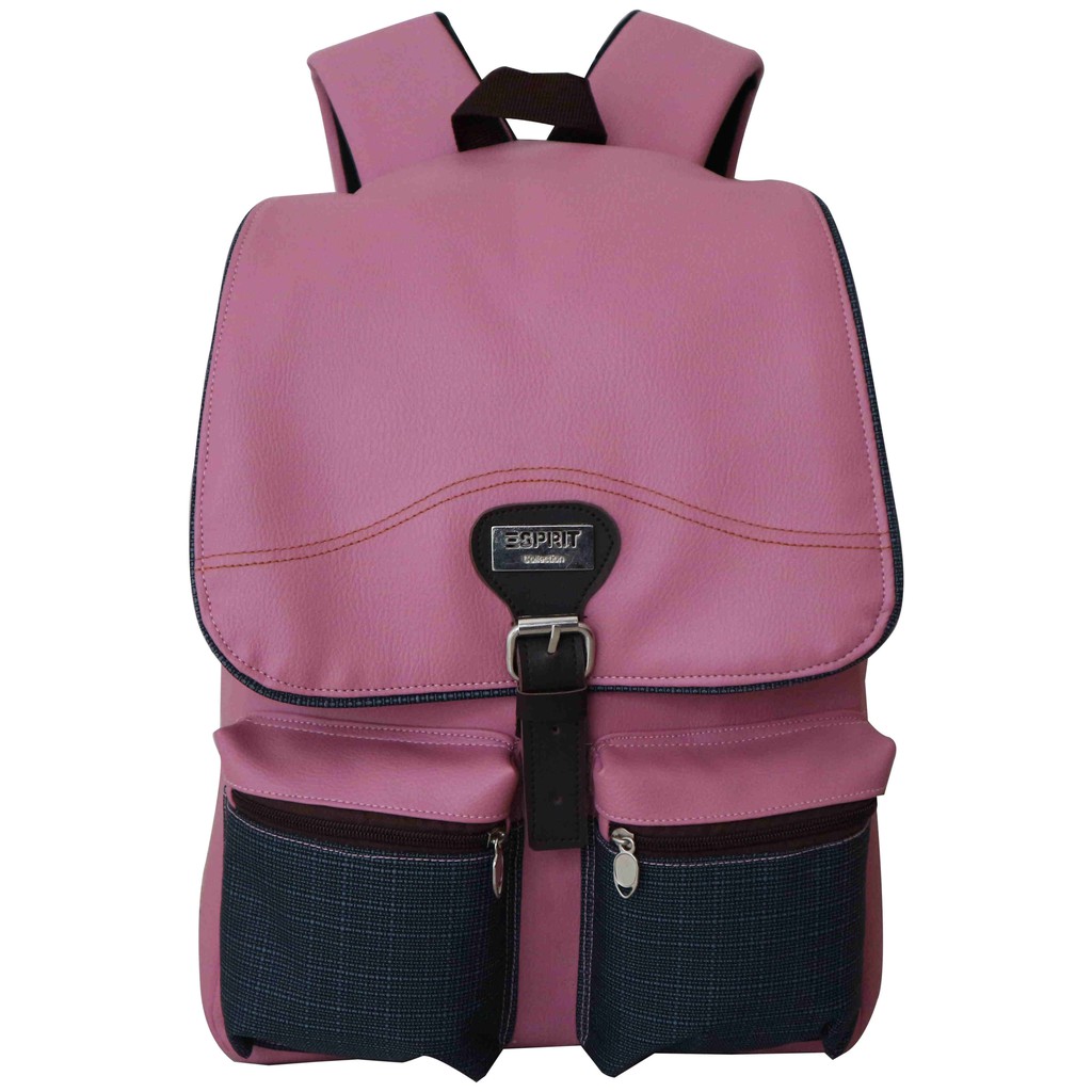 Tas Ransel Wanita Espirit Saku Pink Bagus Backpack Kulit Kekinian Fashionable