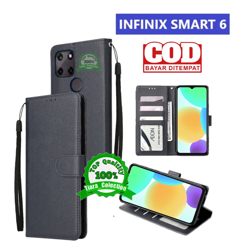 Infinix Smart 6 Leather Kulit Case Wallet Infinix SMART 6 Dompet Hp Buka Tutup Stand Cover Handphone
