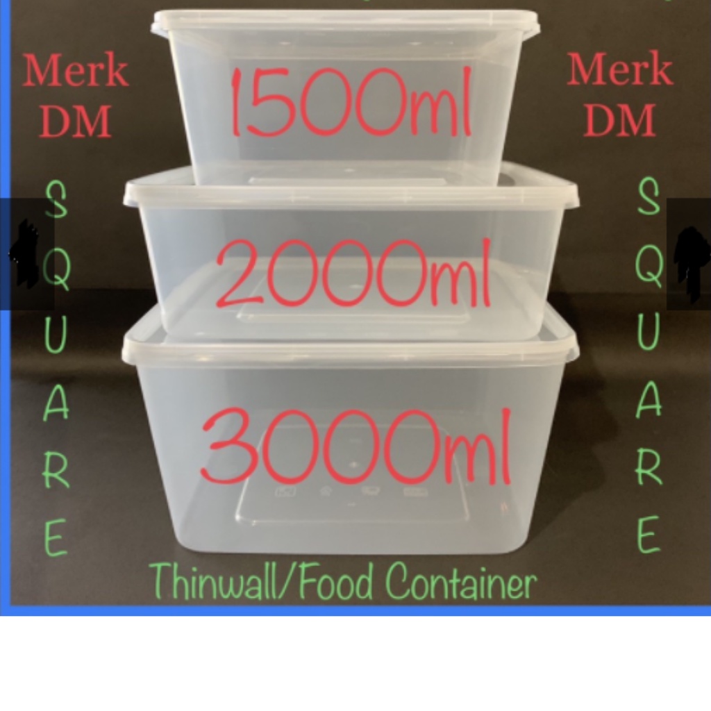 Thinwall DM 1500ml-2000ml-3000ml SQ/Thinwall Square/ Food Container Slime- Dessert Box (Ecer) | Harga diatas adalah harga per Lbr (Tempat Makan + Tutup) |