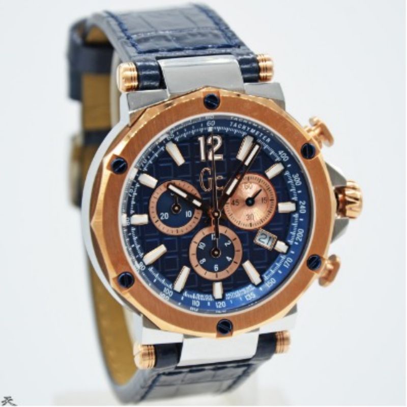 Jam Tangan Pria Gc Y53001G7MF Leather Kulit Biru Original Swiss Made