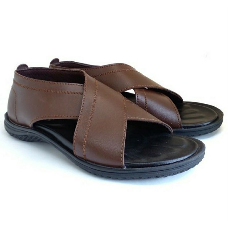 COD, Sendal Sepatu Pria Dewasa HR92 Brown Sandal Slop Sleting Bapak2 Opa Buat Hadiah 38-43 Ori