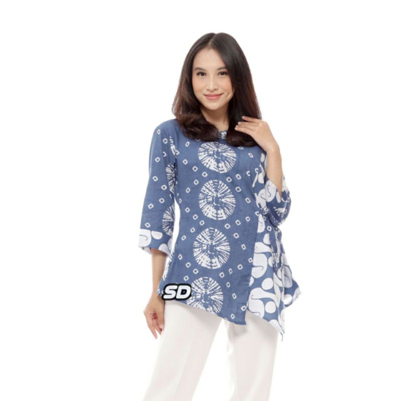 tey-17 Batik wanita ASJ SA HRB026 Kenongo Kemeja Tosca Pendek-Cibori tali