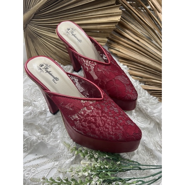 sepatu wanita johana merah marron 12cm