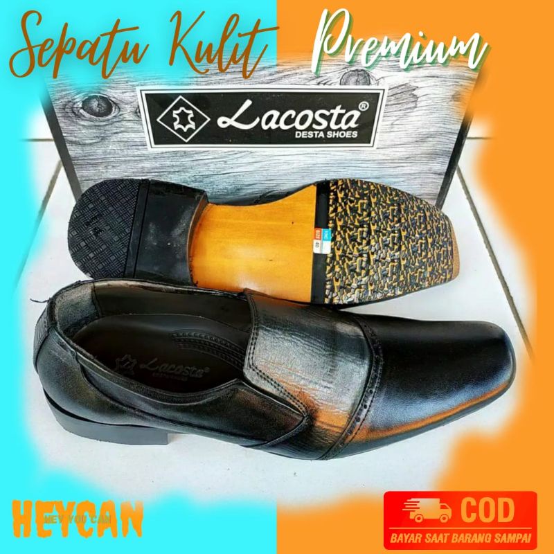 Sepatu Pantofel Formal Kerja Harian Kulit Sapi Asli Lacosta