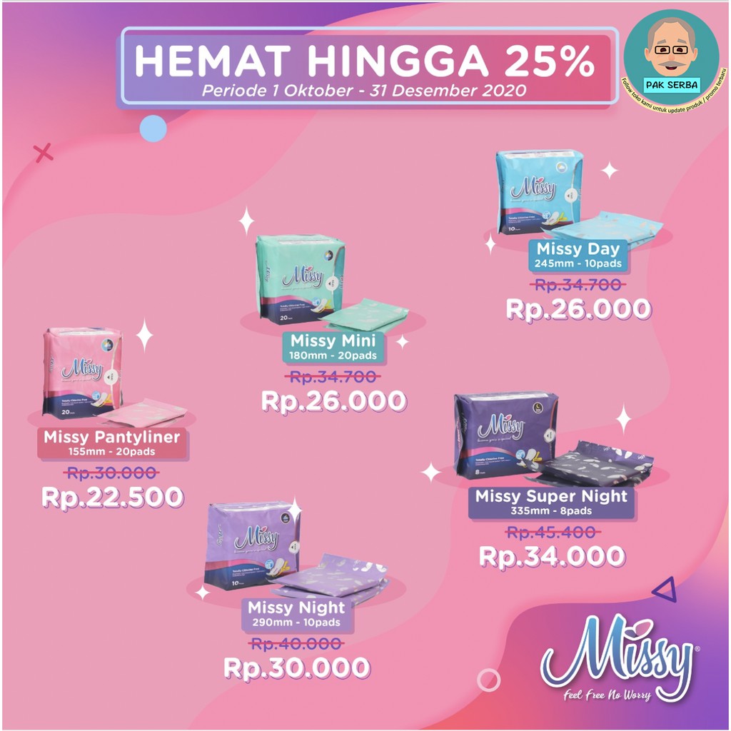 Pembalut Wanita / Pembalut Missy / PANTYLINER MINI DAY NIGHT SUPER N.