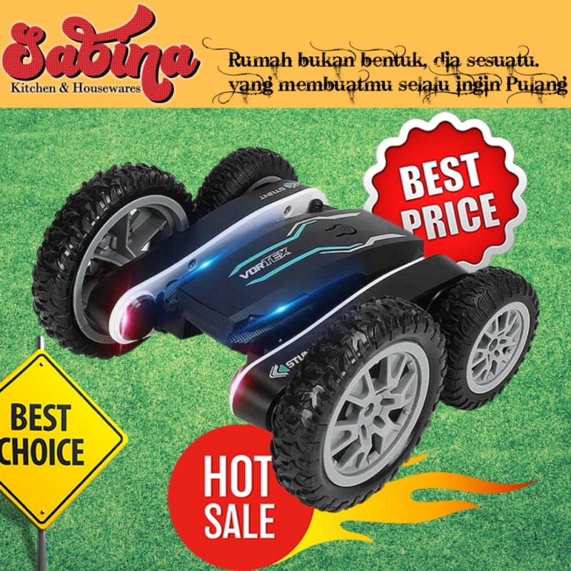 Mainan Mobil Remote Control Stunt Car LED 360 Degree Flip 4WD Recharge