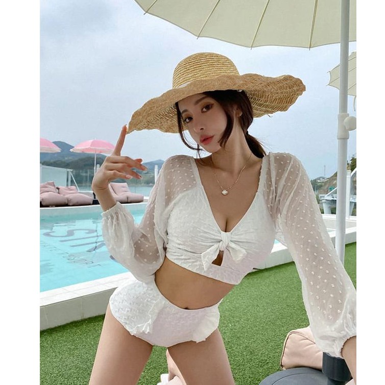 Bikini Swimsuit Baju Renang Korea Sexy Bikini Split Swimwear Lace Fairy Sleeve Bow Dalika